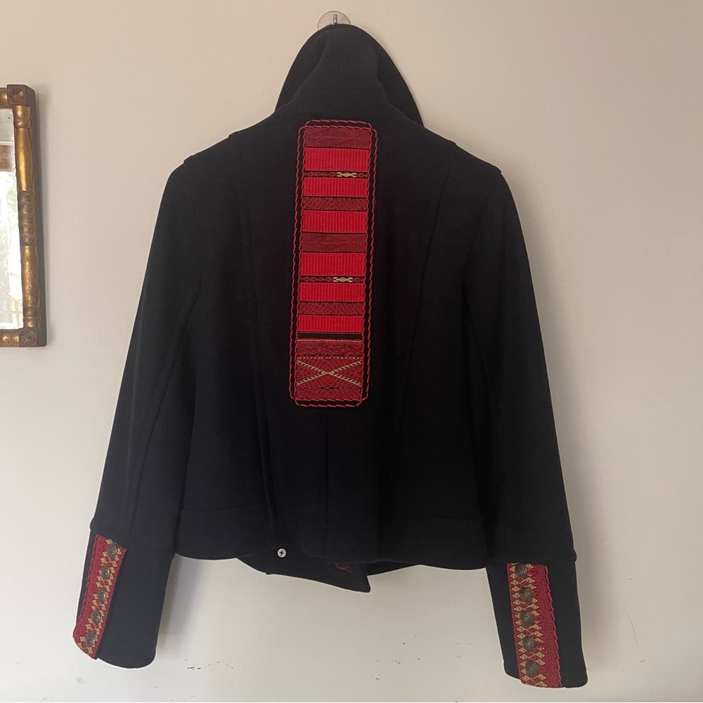 Free People Black Wool military PEACOAT size M Red textile accents, fully lined - Picture 4 of 16